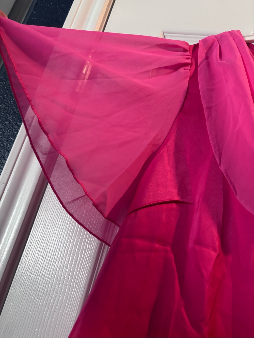 SHEIN Hot Pink Chiffon Draped Blouse with Pearl Buttons - Picture 3 of 6